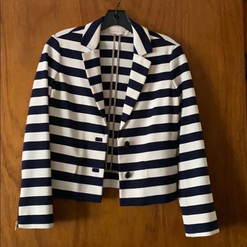 Tory Burch Blazer Navy Cream Stripe